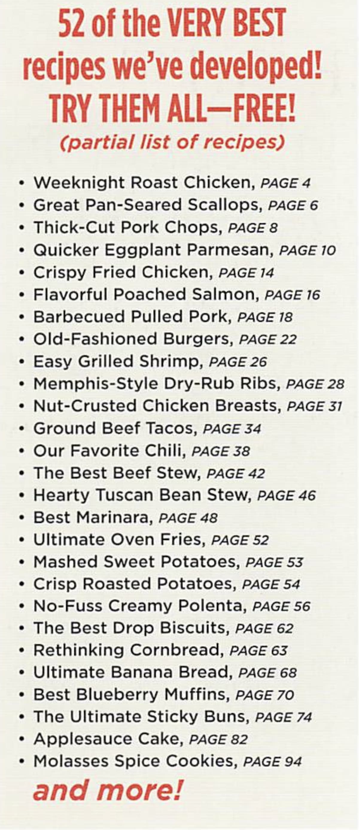 List of 52 of the VERY BEST recipes in Cook’s Illustrated and which pages to find them on