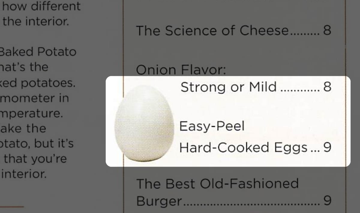 Highlighted image of an egg in Cook’s Illustrated to help illustrate letter