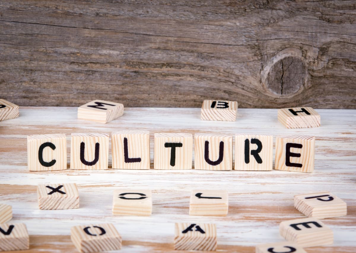 The word “culture” in wooden letters