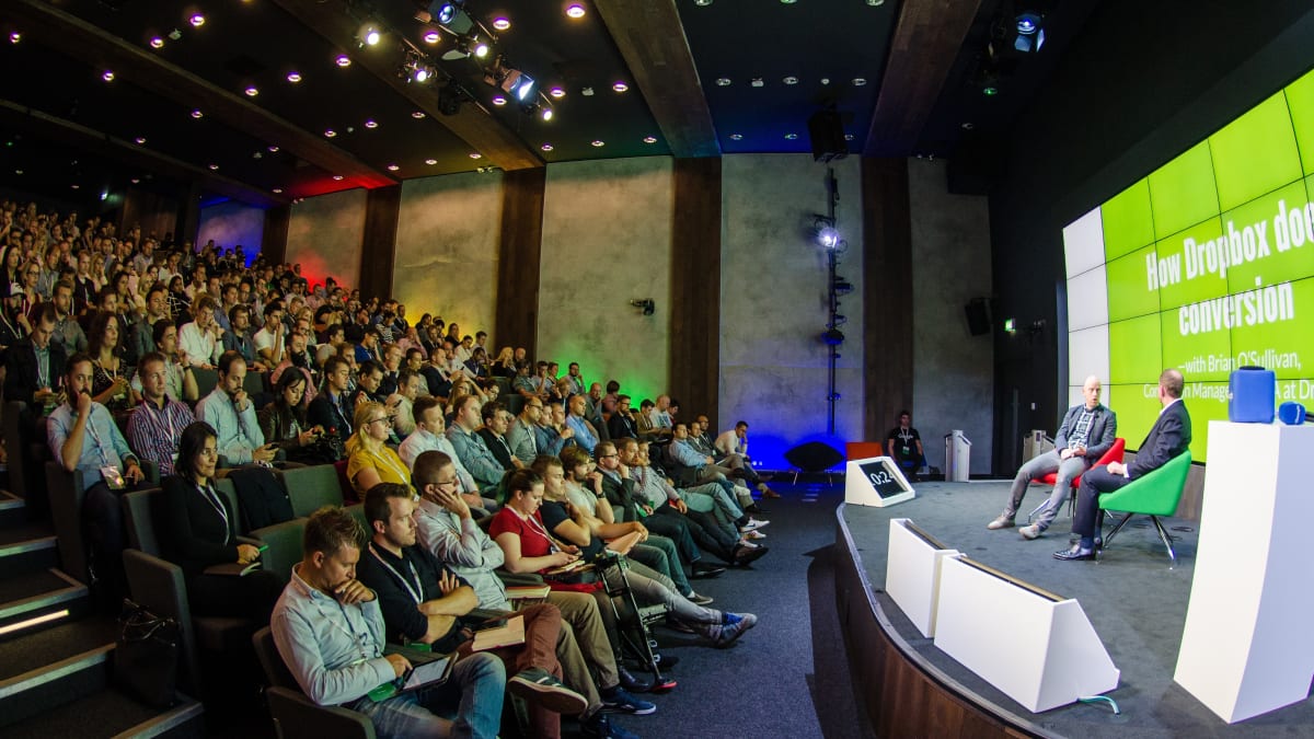 Photo of Karl Blanks interviewing Brian O’Sullivan from Dropbox at Google’s offices