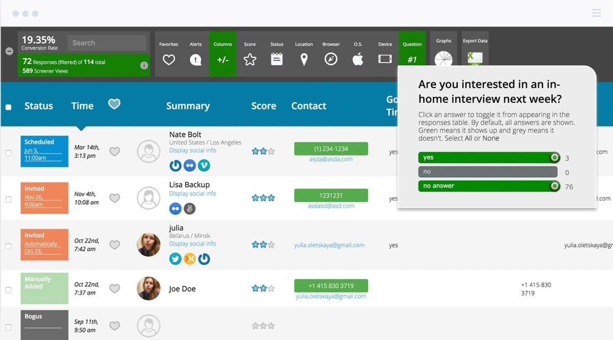 Ethnio’s control panel