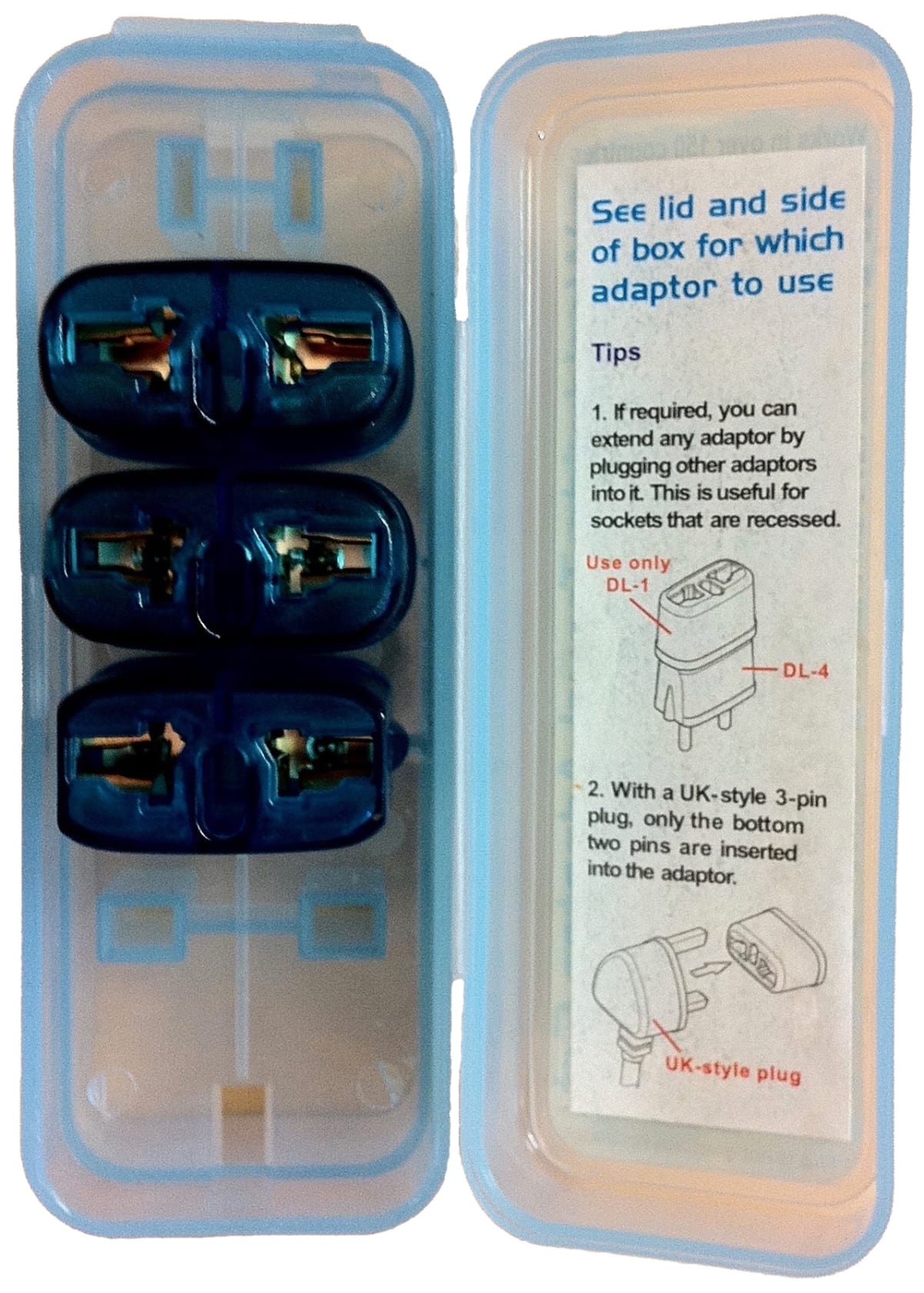 Inside the travel adapters box.