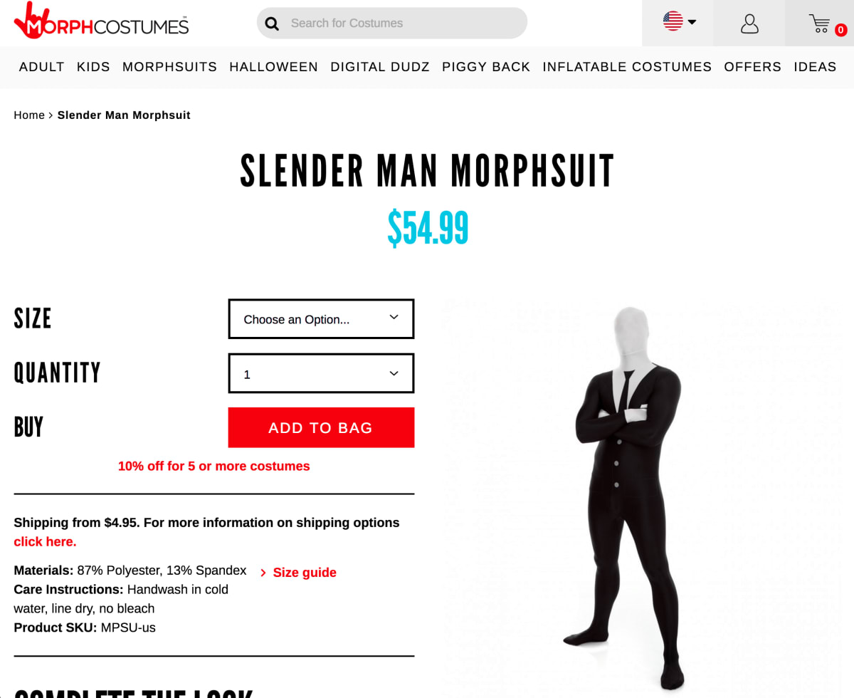 Morph Costumes Slender Man costume