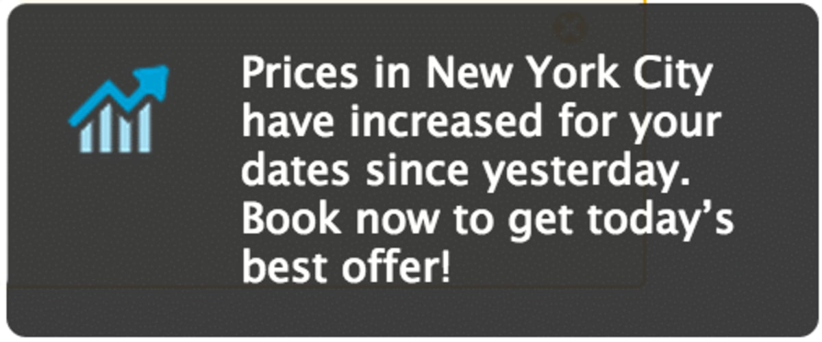 Screenshot of Booking.com’s price-increase notification