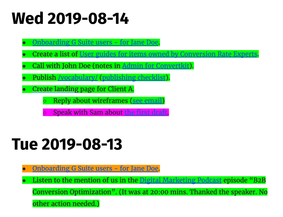 Daily task list template