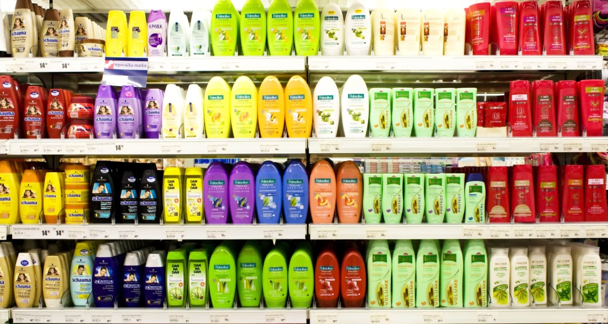 Shampoo on shelves