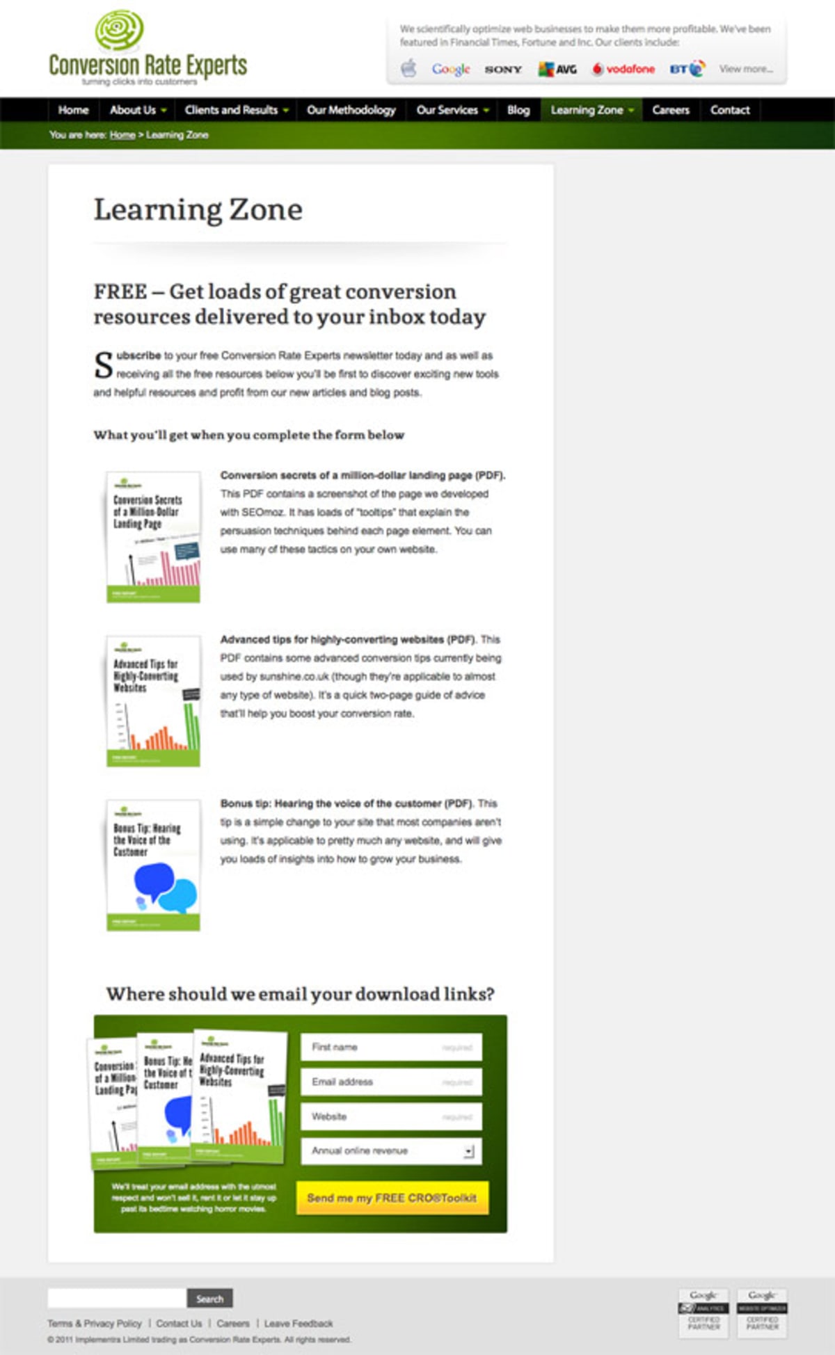 Screenshot of Conversion Rate Experts’ learning zone