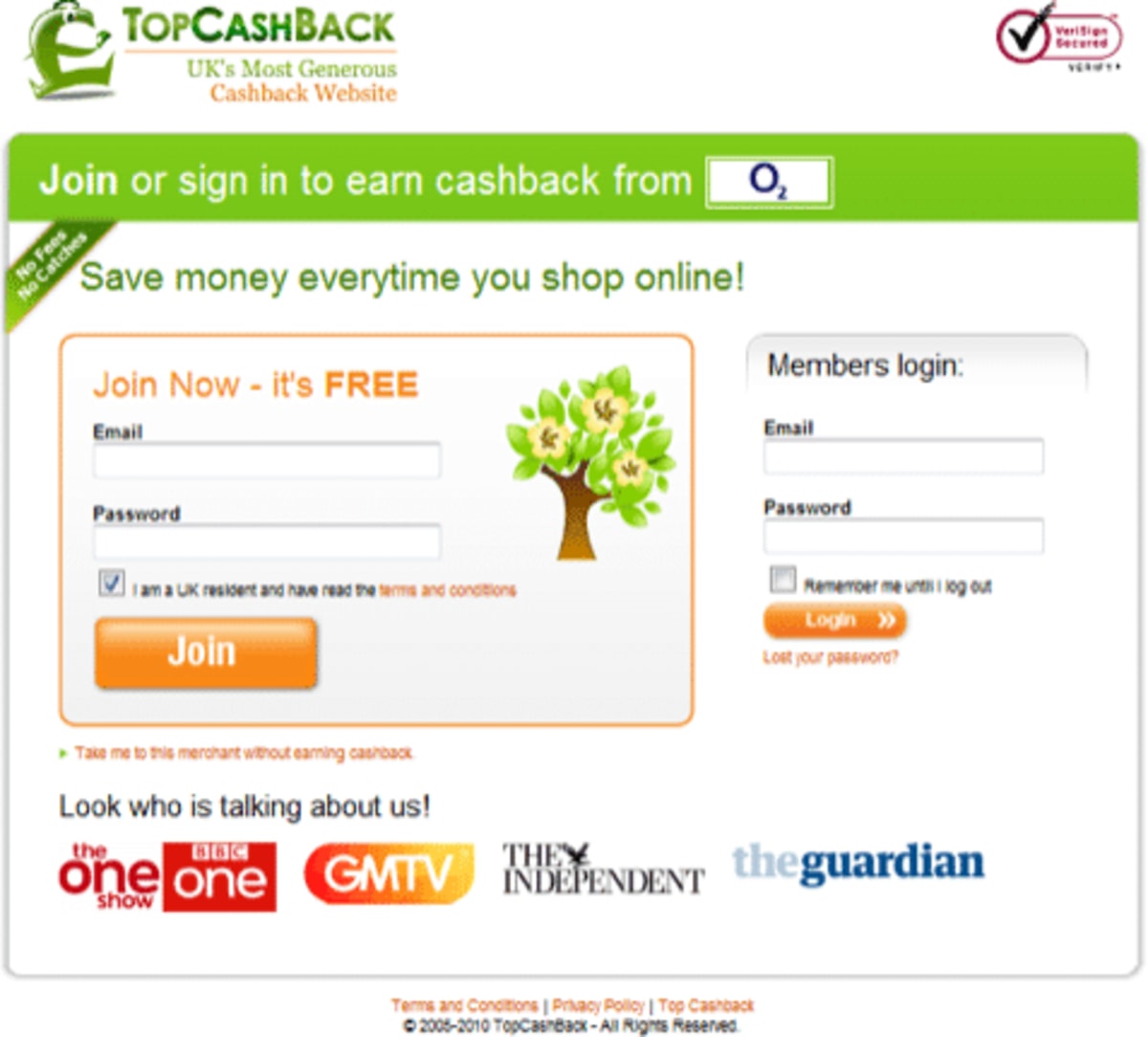 Top Cashback sign-up form