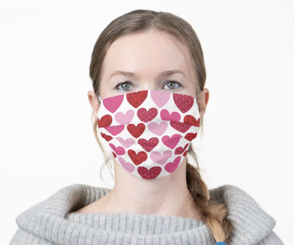 A woman wearing a Zazzle face mask