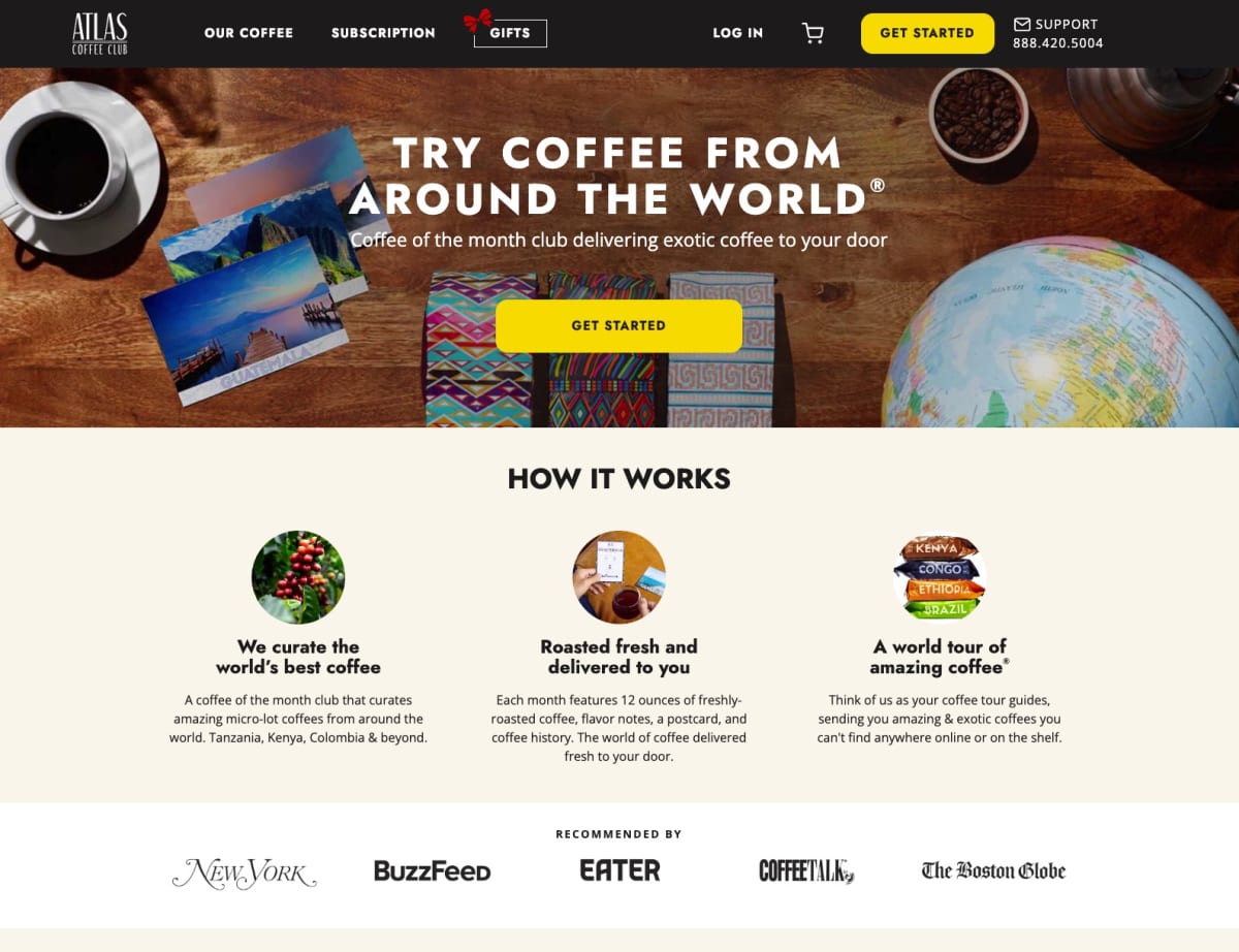 The homepage of The Atlas Coffee Company.