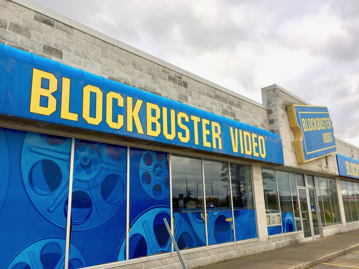 A photo of a Blockbuster Video store.