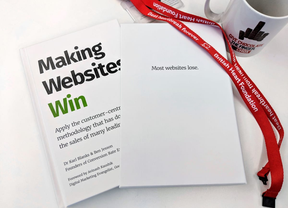 The hardcover copy of Making Websites Win.