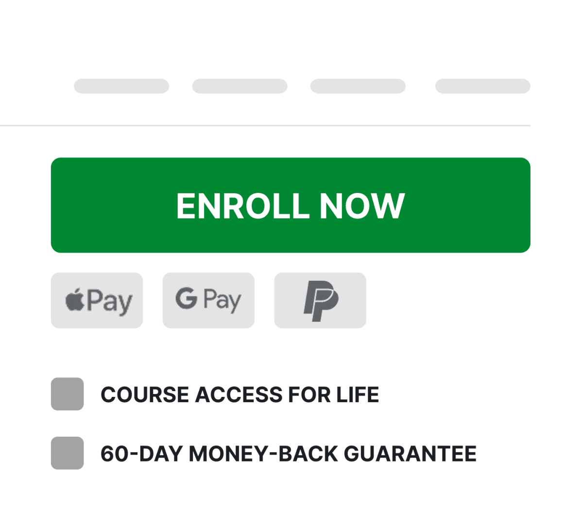 Zoomed-in view of the original Enroll Now button and nearby reassurance bullets.