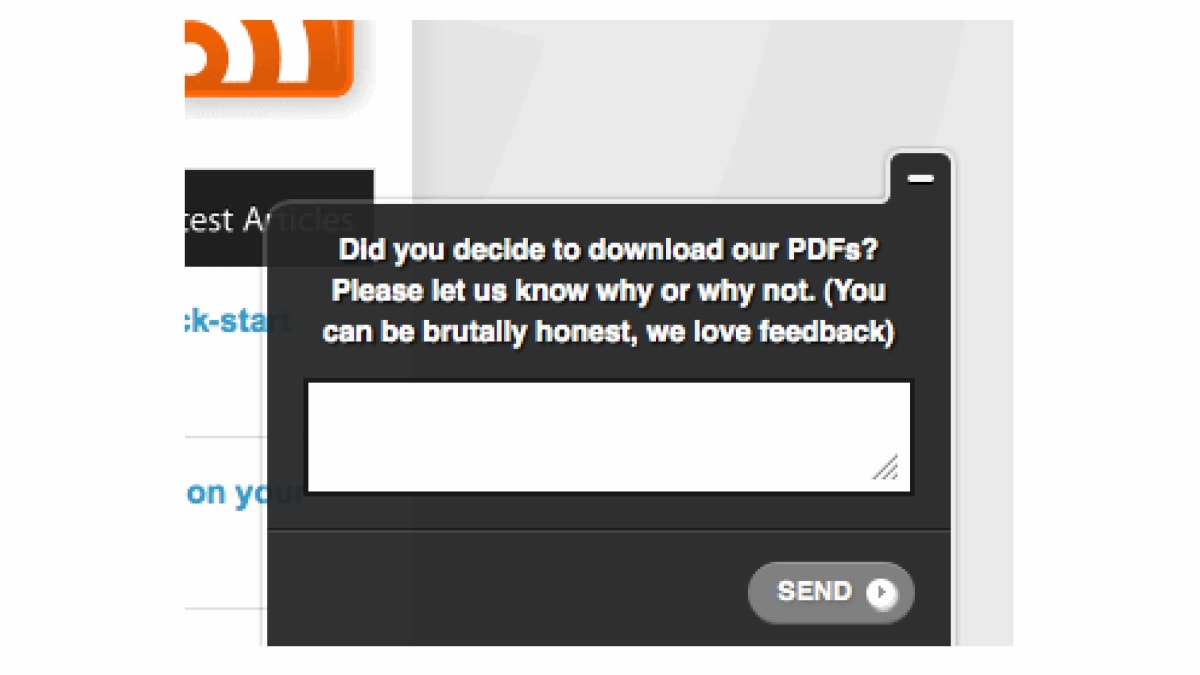 A screenshot of an on-page survey asking questions.