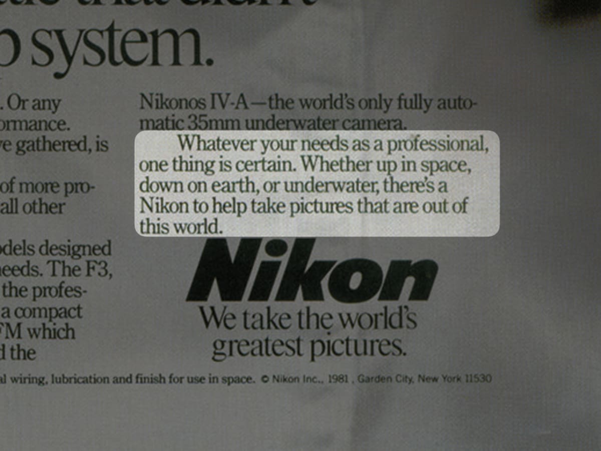 A screenshot of the 1981 ad from Nikon focussed.