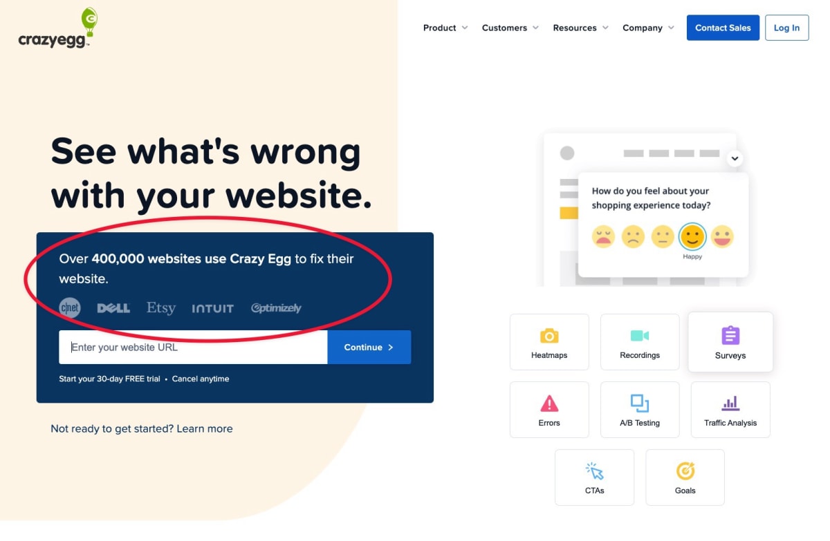 Over 400,000 websites use Crazy Egg to fix their website.