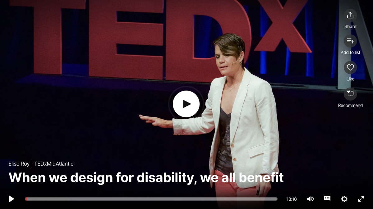 A thumbnail of the video for a TED talk by designer Elise Roy.