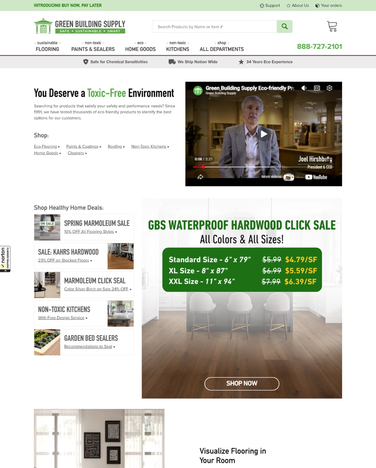 The original Green Building Supply homepage (the control).