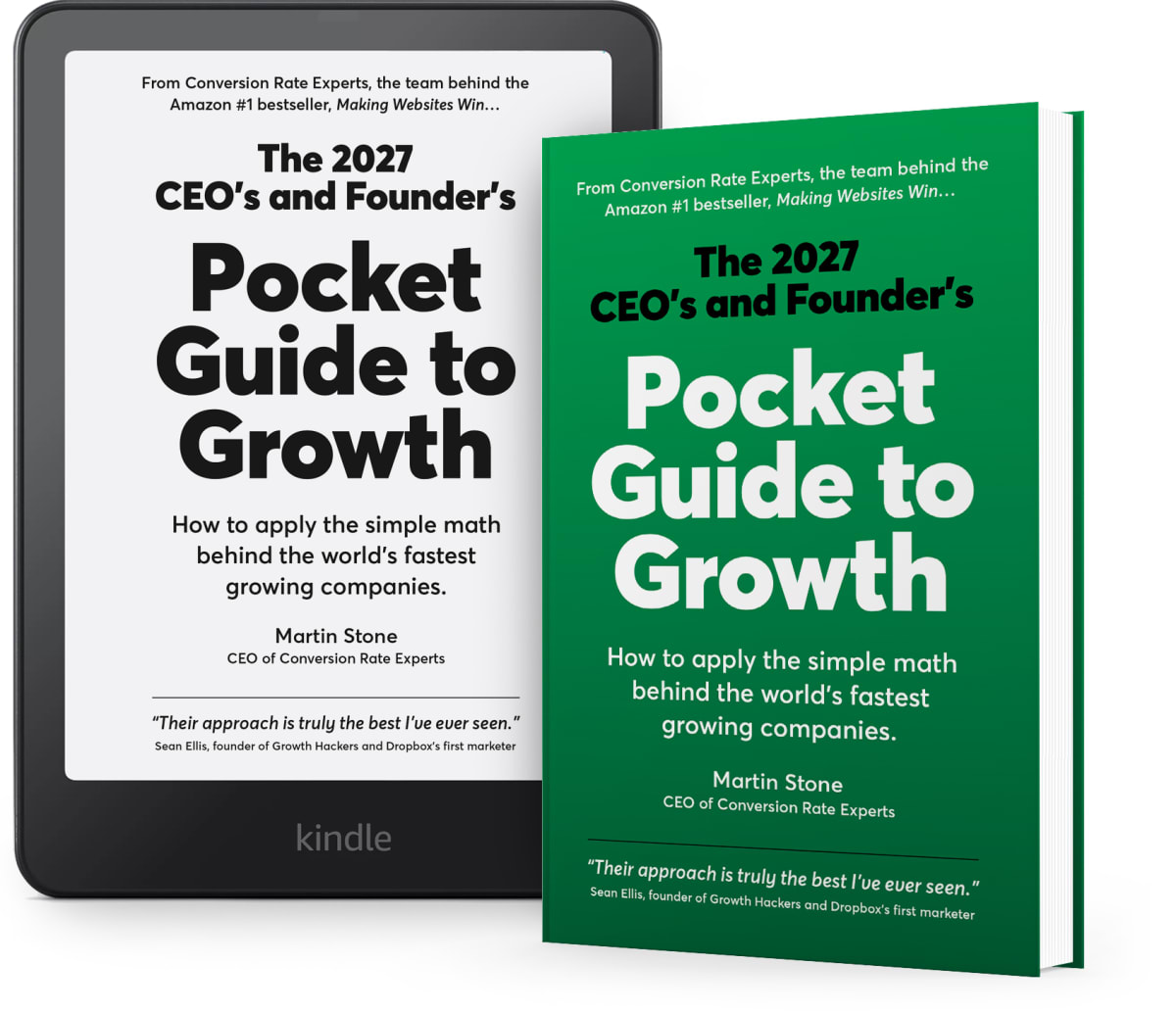 A photo of the Kindle and paperback version of our second book, The 2027 CEO’s and Founder’s Pocket Guide to Growth.