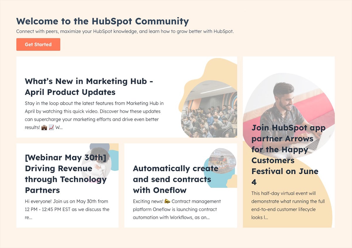 A screenshot of the Hubspot community page.