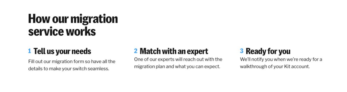 Kit’s three-step migration process.