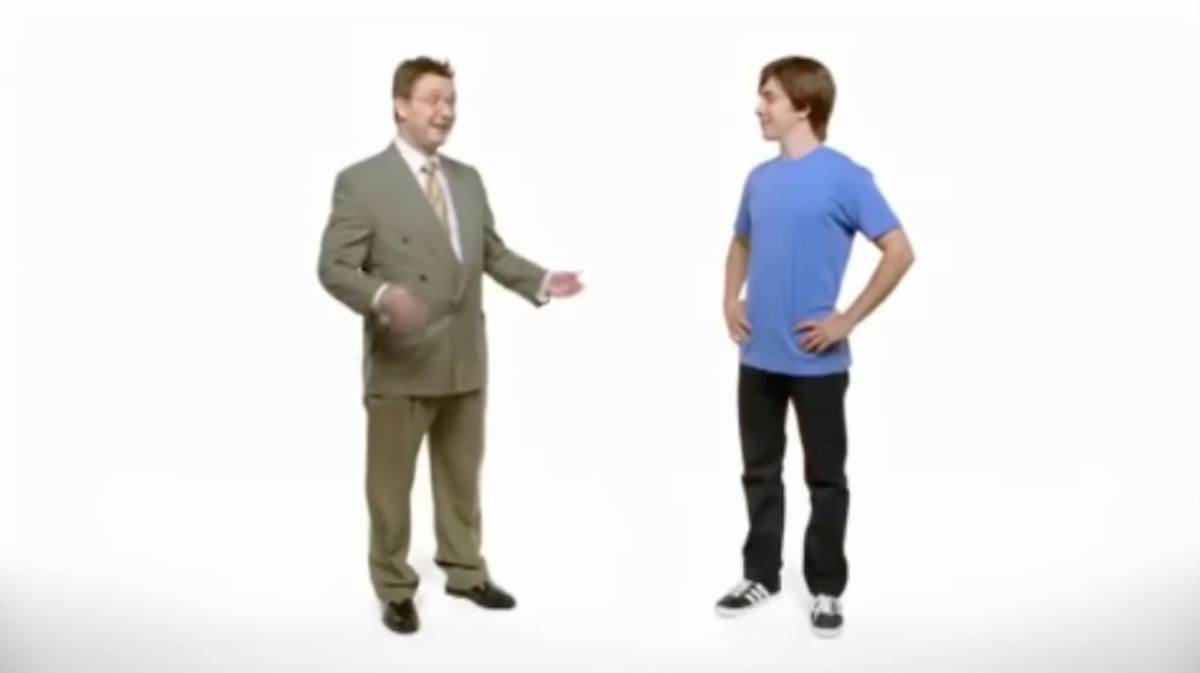 Still from the Get a Mac Windows 7 ad showing PC making the same reliability promise he has made for every previous version of Windows.