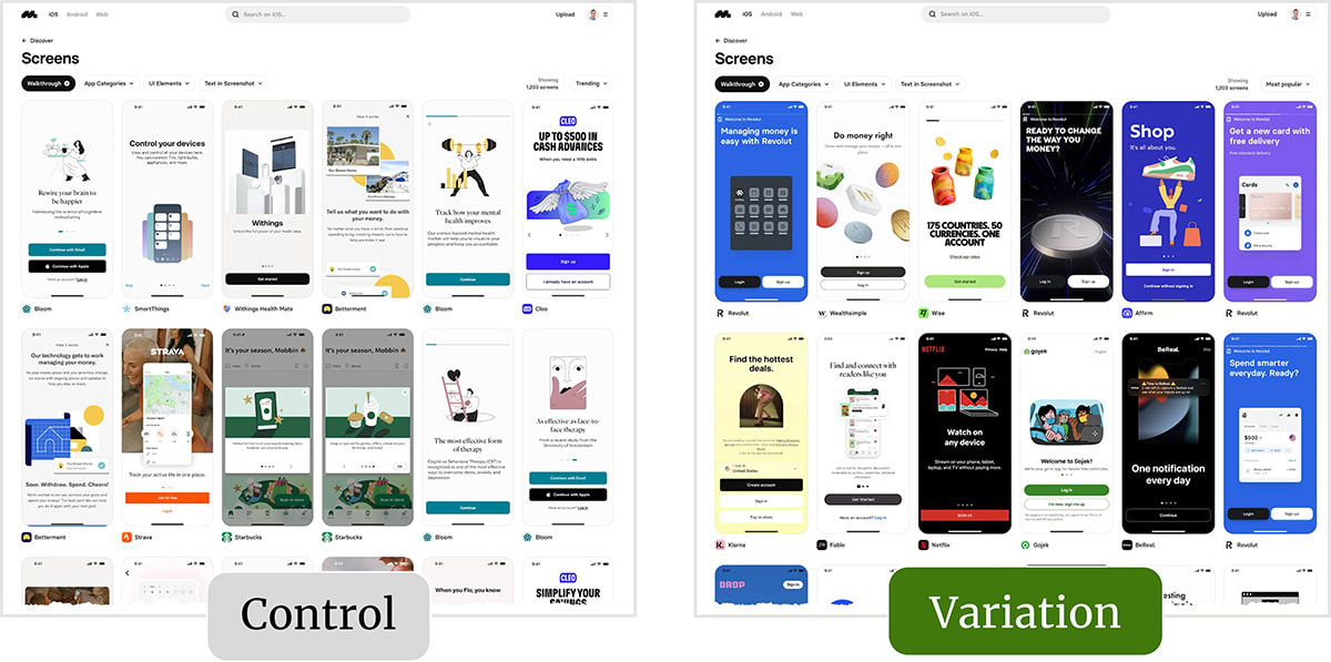 The image shows the original and variation screens beside each other.