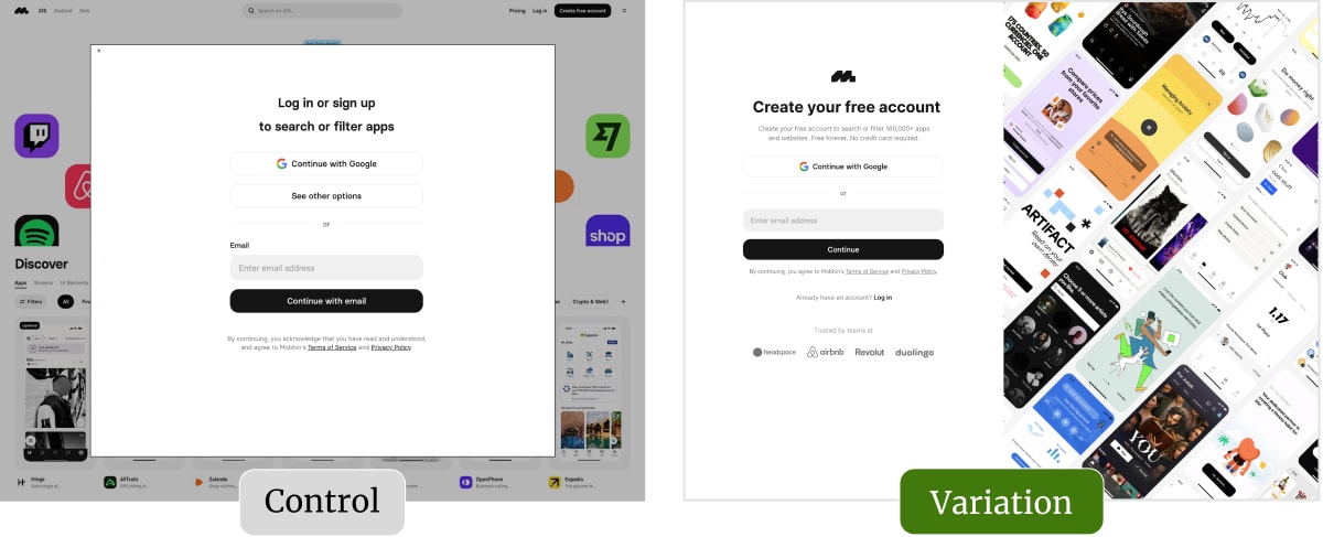The image shows the original and variation screens side by side.