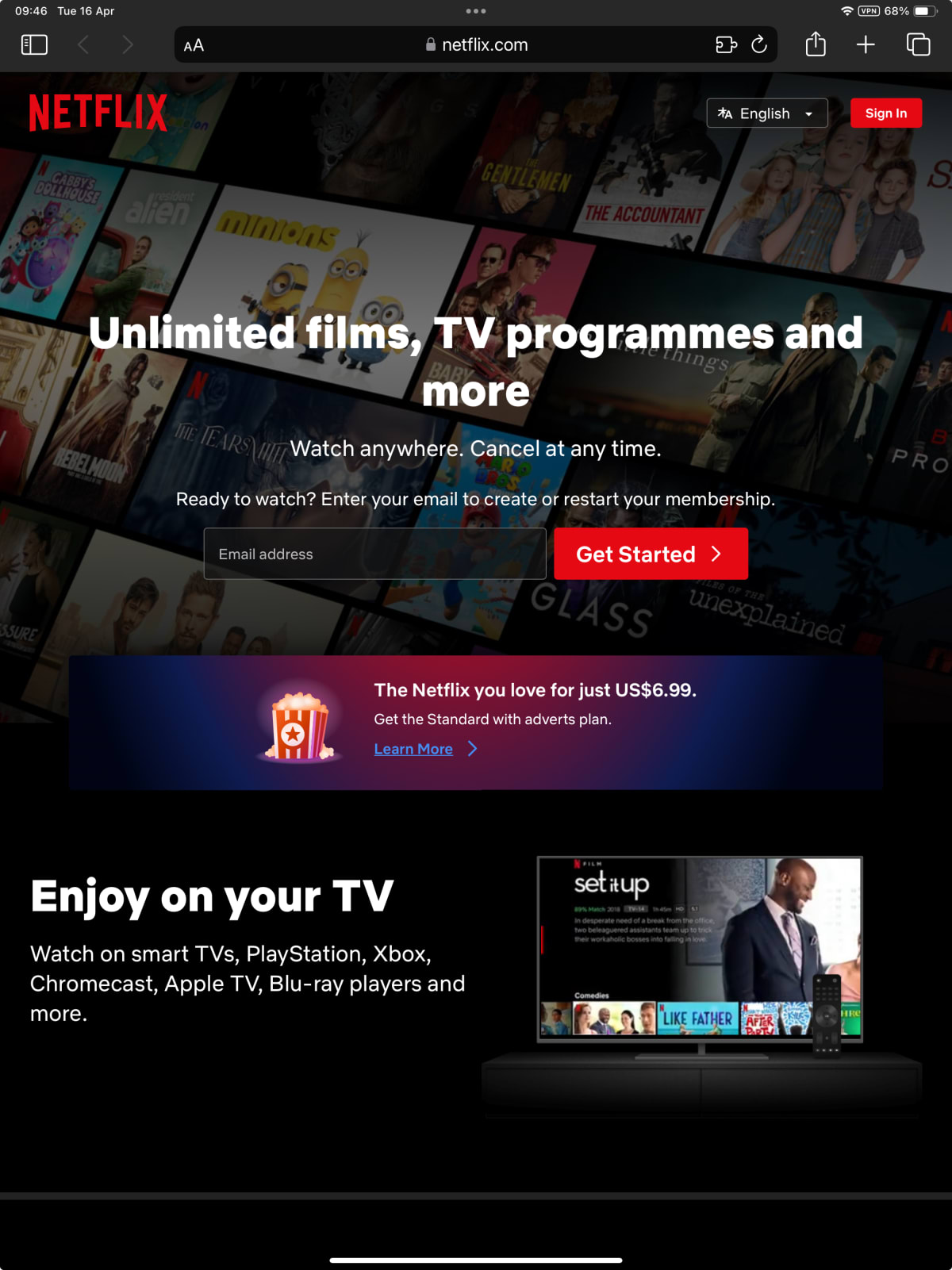 A screenshot of the Netflix.com homepage.