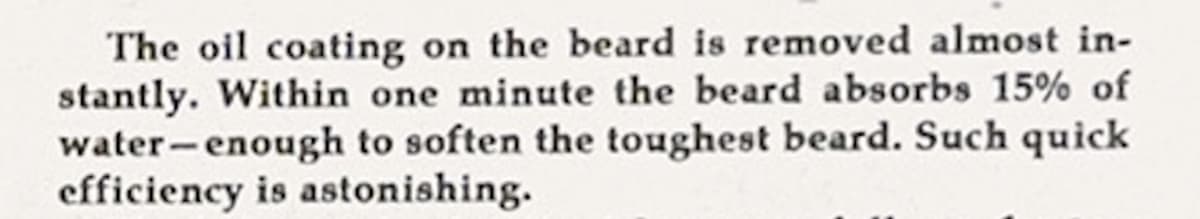 Close-up of the Palmolive ad copy about quick action on the beard.