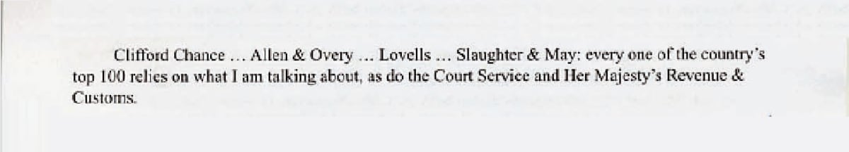 A screenshot of part of the letter that shows Drayton Bird using insider language to speak directly to lawyers.