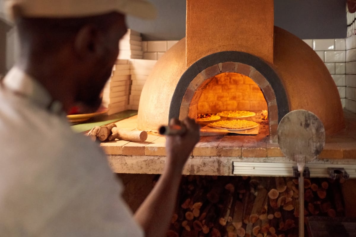 A photo of a professional pizza oven.