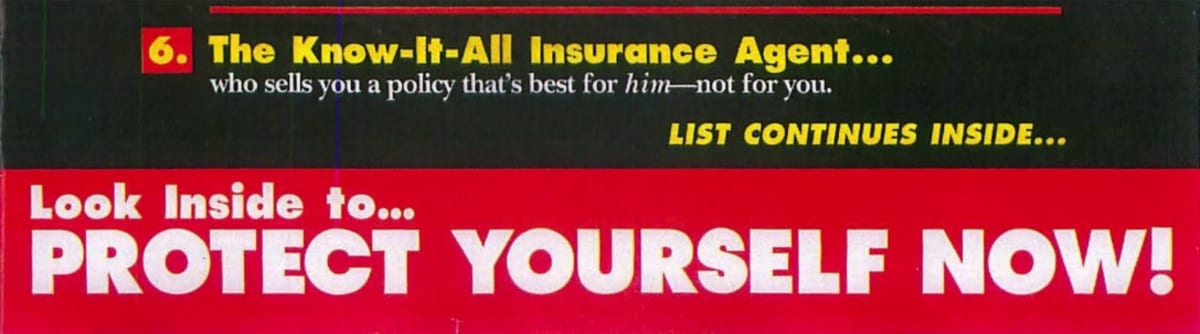 An old-style ad for insurance urges the reader to protect themselves by ‘looking inside now!.’