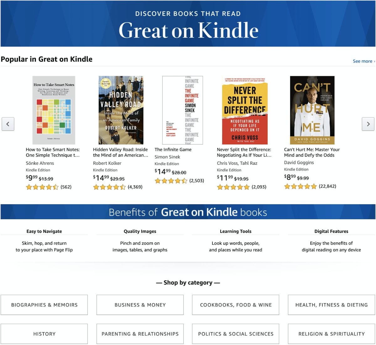 A screenshot of the Great on Kindle page.