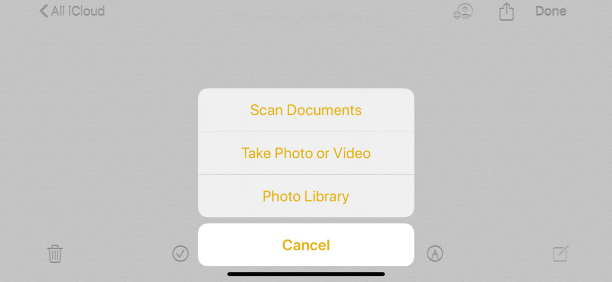 Screenshot of scanning documents in the Notes app on iOS