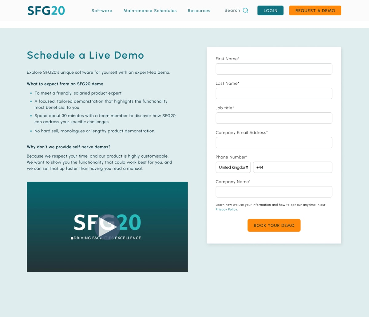 A screenshot of the Control page, which shows supporting copy and the long form.