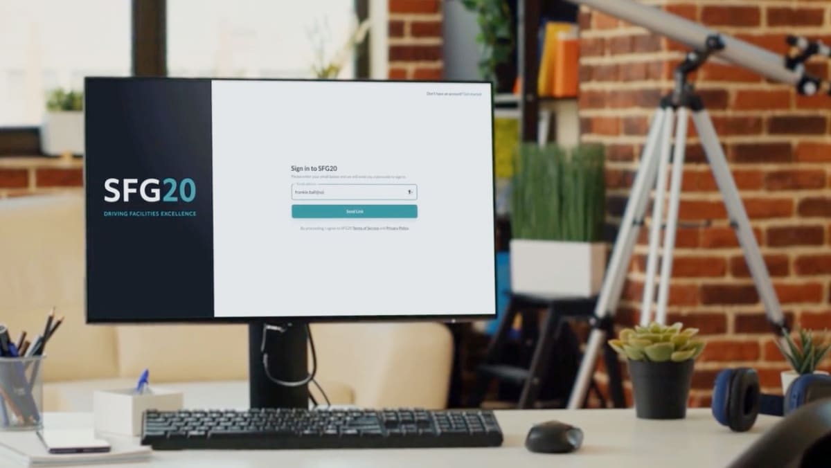 A photograph of SFG20’s login screen.