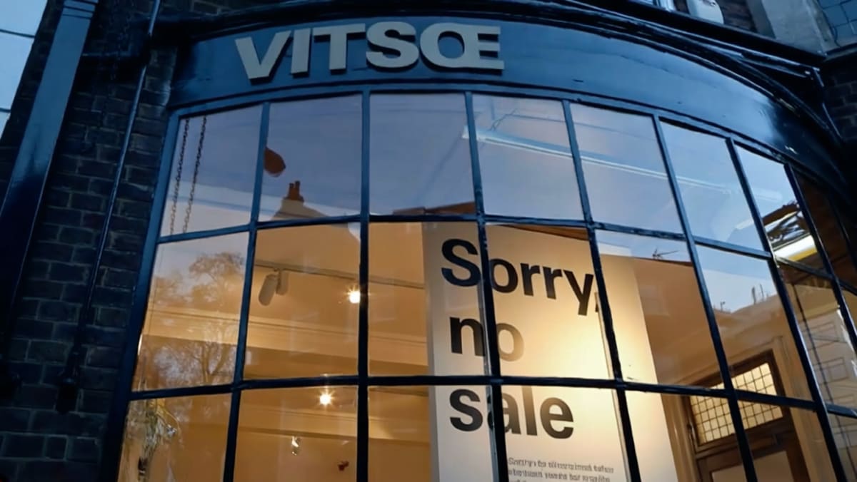 Front of Vitsœ&rsquo;s shop window with a sign that says Sorry no sale