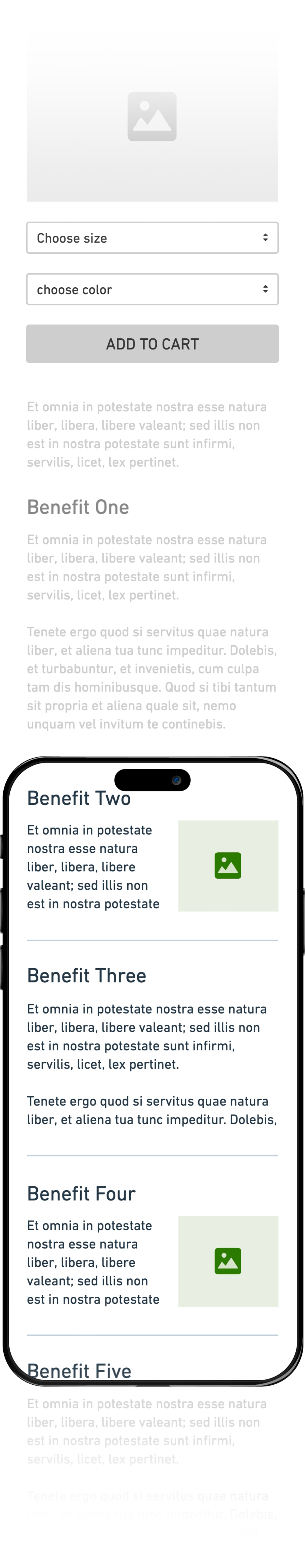 A wireframe of the control showing that once you’ve scrolled, you’ll no longer see the call to action.