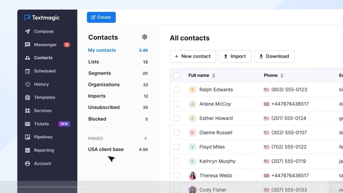 Textmagic’s interface.