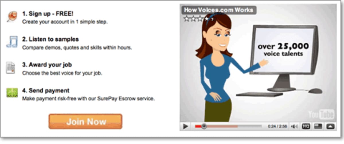 Screenshot of Voices.com: How it works