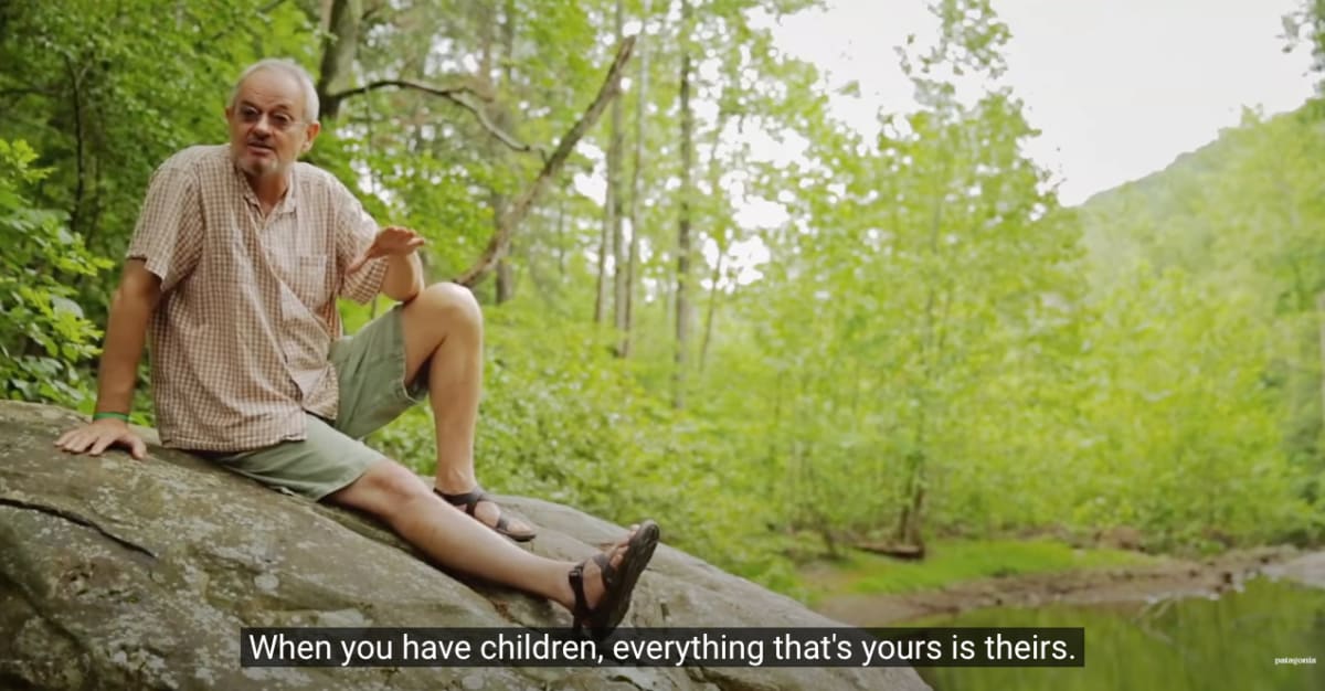 A still from the video above. A photographer is talking about passing on his Patagonia clothes to his children.