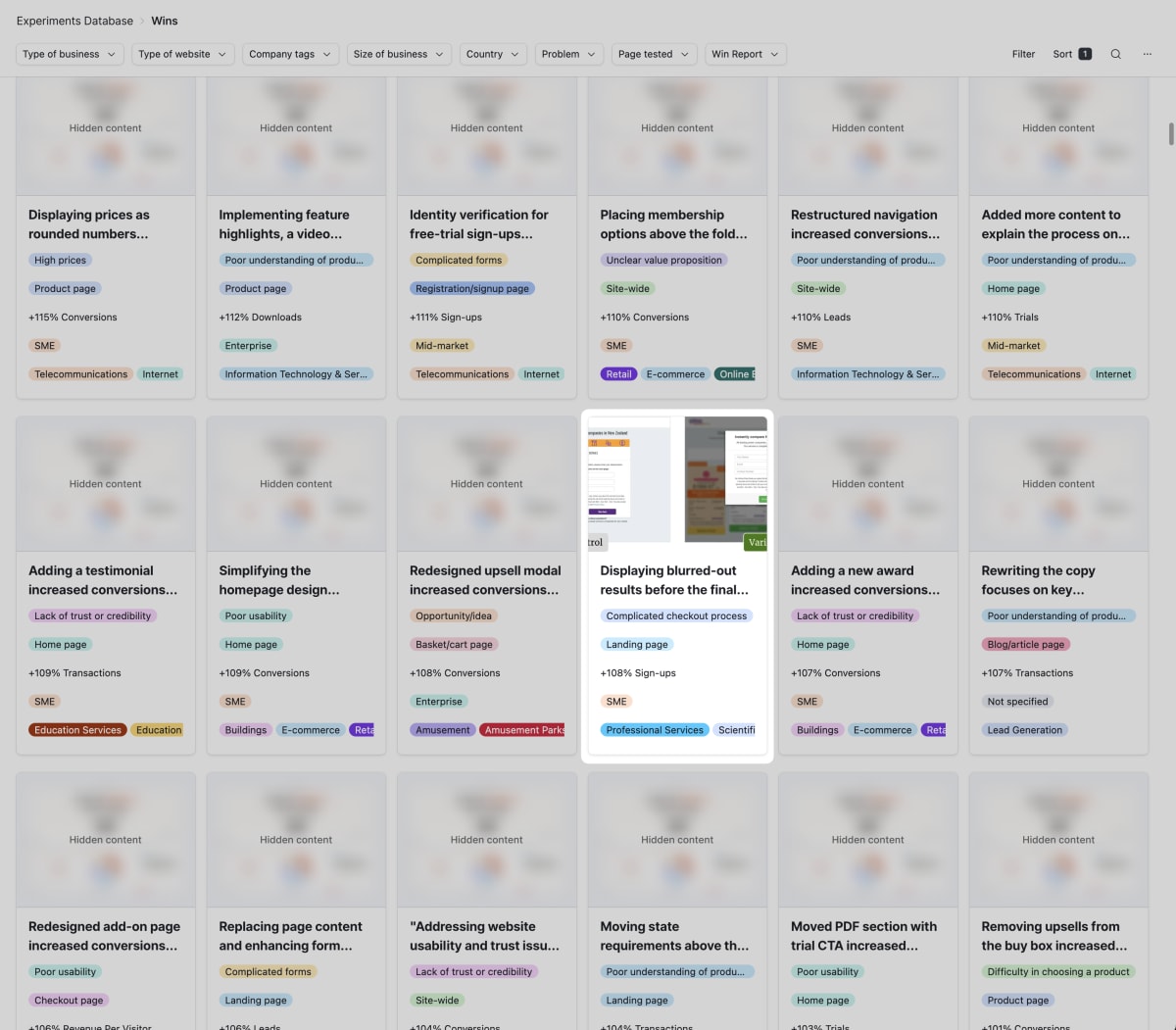 A screenshot of the Wins Database, highlighting the previous win.