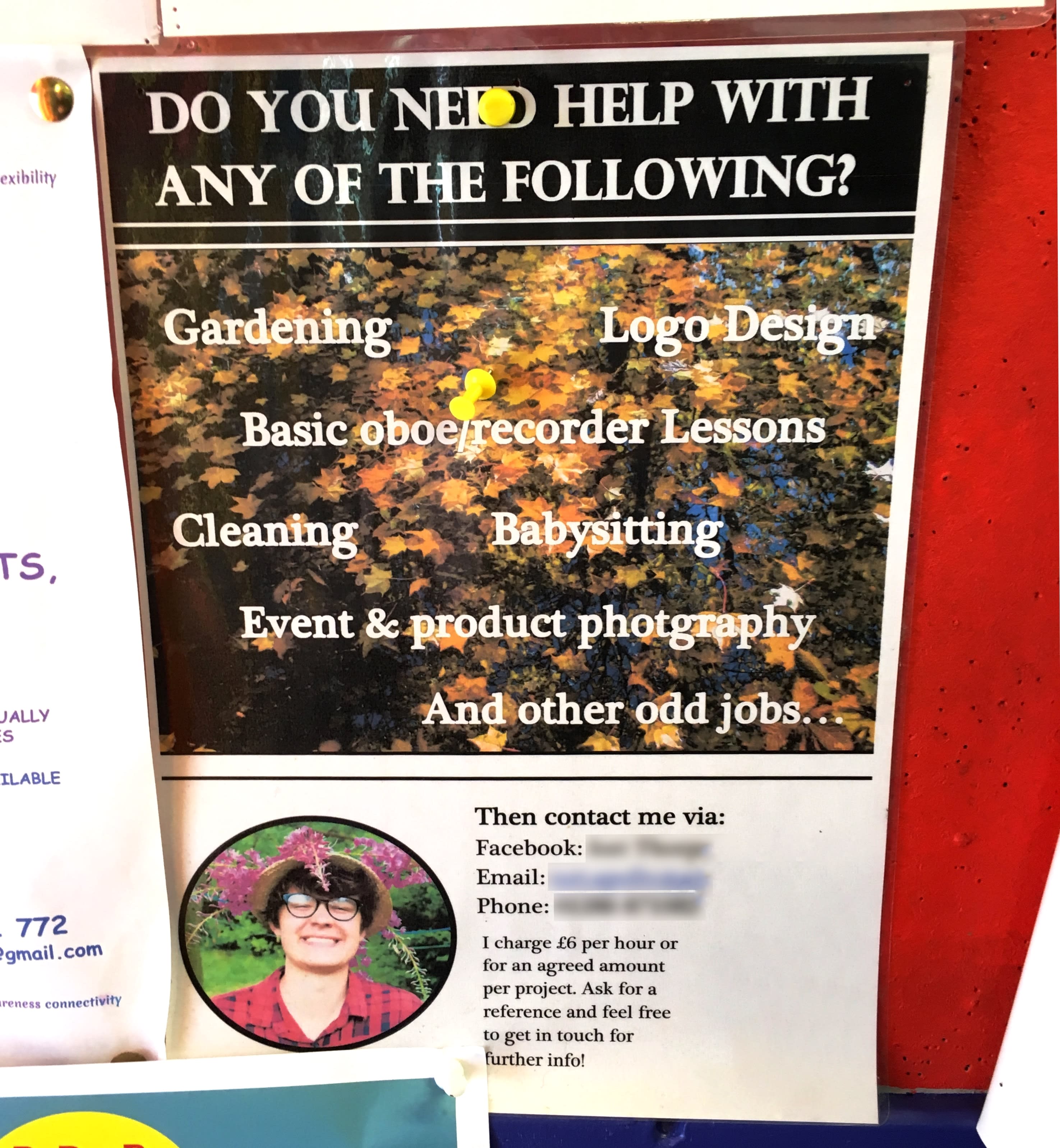A poster for many types of service.