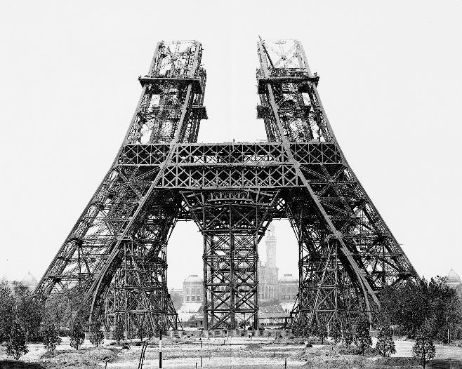 Photo of the Eiffel Tower being built