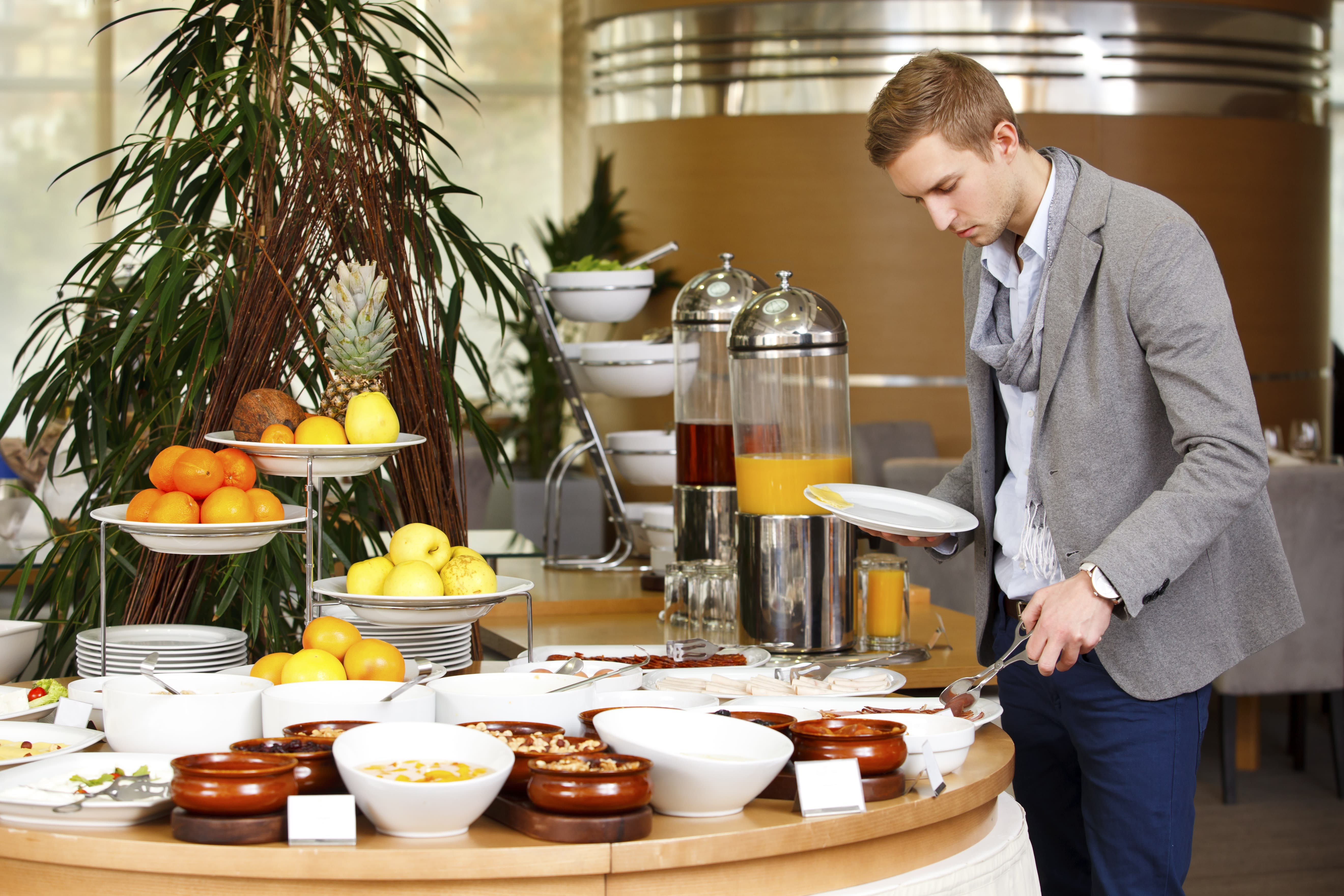 Man at a breakfast buffet