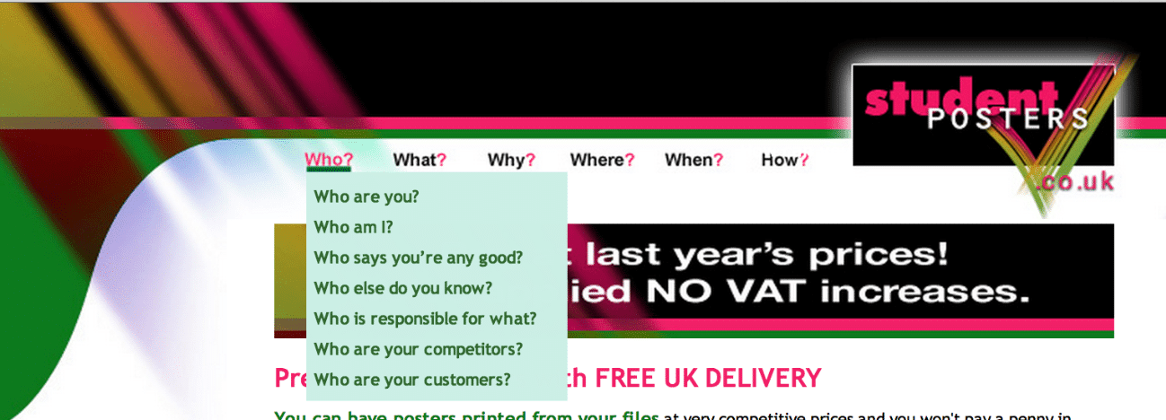 StudentPosters.co.uk—the “who” tab