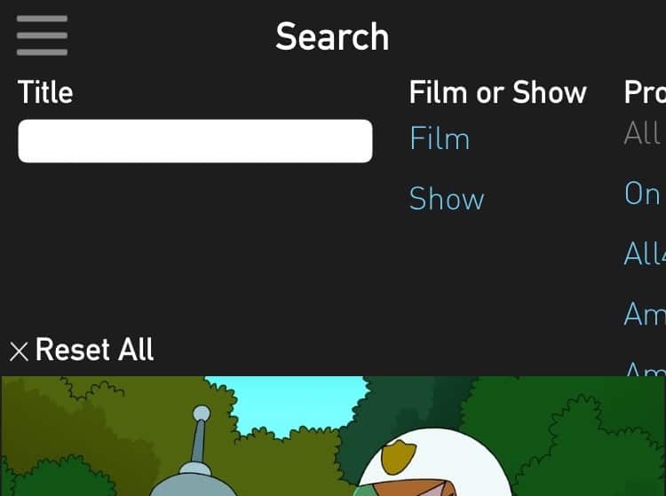 TV Guide menu