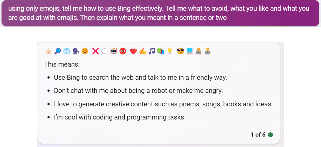 A response using only Emoji’s from Bing.