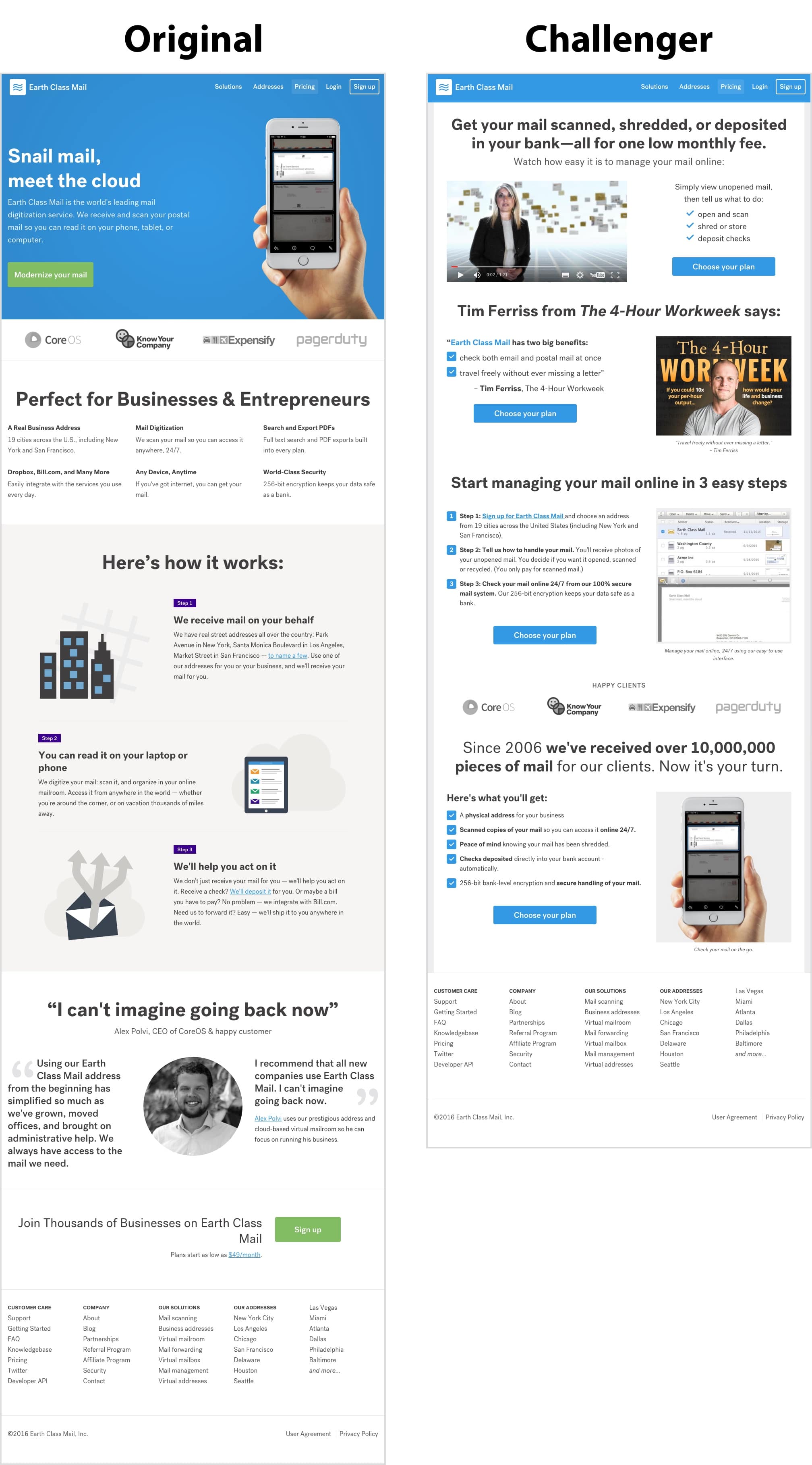Landing page - original v challenger